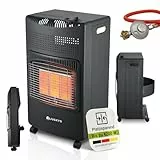 Juskys® Keramik Gasheizung GS42US in Schwarz - 4200 W mit Druckregler & Schlauch - Mobil, effizient & energiesparend - Gasheizer Gasheizofen Gasheizgerät