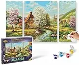 Schipper 609260664 Malen nach Zahlen - Ländliche Idylle - Bilder malen für Erwachsene, inklusive Pinsel und Acrylfarben, Triptychon, 50 x 80 cm