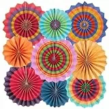 SUNBEAUTY 9 Stück Bunte Party Deko Papier Fächer Dekoration Colourful Hanging Garland Bunte Fiesta Papier Fans für Hochzeit Geburtstag Tischdeko Classroom Baby Shower Regenbogen Backdrop Garland