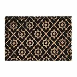 Relaxdays Fußmatte Kokos, 40x60 cm, Florale Ornamente, Türvorleger innen & außen, rutschfest, wetterfest, Natur/schwarz