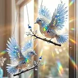2 Stück Sonnenfänger Fenster Hängend Doppelseitig, Kolibri Fensterdeko Frühling aus Acryl, Fensterschmuck mit Kette, Deko zum Aufhängen, Frühlingsdeko für Fenster Balkon Garten
