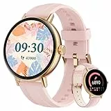 Smartwatch Damen Rund, 1.27' HD Smart Watch mit Telefonfunktion, Fitnessuhr mit SpO2 Herzfrequenz Stress Kalorien Schlaf Schrittzähler, 100+ Sportmodi IP68 Wasserdicht Sportuhr für Samsung iOS Android