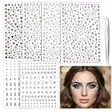 1496 Stück Strasssteine Selbstklebend Sticker, 6 Blatt Silber glitzersteine, 2-7 MM Glitzer Steine Sticker in Verschiedenen Formen, für Gesicht, Nägel und Diy Handwerk, Mit 1 Pinzette