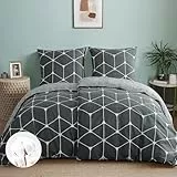 RUIKASI Bettwäsche 135x200 Baumwolle 4teilig Anthrazit - Baumwollbettwäsche 135 x 200 4tlg mit Geometrie Muster, Bettbezug Set 4 teilig Cotton mit Reißverschluss