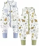 Chilsuessy Baby Schlafsack mit Füßen 2er Pack 1 Tog Kinder Sommer Schlafsack mit Beinen 100% Baumwolle Schlafstrampler für Jungen Mädchen, 1 Tog/Wald Tiere Set, 80cm/Baby Höhe 90-100cm