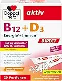Doppelherz B12 + D3 DIRECT - Hochdosiert mit 350 μg Vitamin B12 und 1000 I.E. Vitamin D3 für eine normalen Funktion des Immunsystems - 20 Portionen