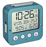 TFA Dostmann BINGO Funk-Wecker, 60.2539.20, mit 2 Weckzeiten, mit Innentemperatur, einfach zu bedienen, Türkis, (L) 81 x (B) 33 x (H) 81 mm