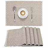 JEMIDI 6er Set Tischset gerippt Rautenmuster - 6 Tischsets aus Baumwolle - 6X Boho Platzdeckchen Platzset aus Stoff - Tisch Sets Platzsets Placemats - Beige