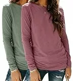YUTILA 2er Pack Damen Langarmshirt aus 95% Baumwolle Basic Rundhals Einfabrig Shirt Casual Lässig Oberteile Langarm T-Shirt