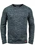 Blend BHDan Herren Strickpullover Feinstrick Pullover mit Rundhalsausschnitt Baumwollmischung Label-Patch Regular fit, Größe:M, Farbe:Navy (70230)