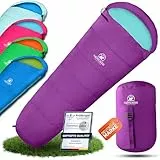 NORDBÄR® Kinderschlafsack für Jungs & Mädchen bis 145 cm Körpergröße | Innenfutter aus 100% Baumwolle | Mumienschlafsack leicht & warm | Kinder Outdoor Schlafsack [1200g] Kinderschlafsäcke