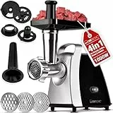 Clatronic® Fleischwolf 1000W Mit Aufsatz für Plätzchen & Spritzgebäck | 3 Metall-Scheiben | Vor-/Rücklauf | Wurstfüller | Metall-Hals u. Schnecke | FW 3803