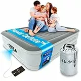 Huddle® Never Deflate™ Luxus-King-Luftbett, Gewinner des Good Housekeeping 2025 Air Mattress Award, Dual Pump SlumberGuard™ Technologie, einstellbare Festigkeit, integrierte Pumpe und USB-Nachtlicht
