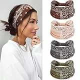 Loiluliy Haarband Damen 4er Pack - Weiches Stirnband Breites Elasthan Haarbänder - Saugfähig & Atmungsaktiv - Rutschfeste Boho Headbands für Kosmetik Yoga Büro Alltag, Verdeckt Haaransatz