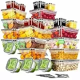 Homhut 28er Frischhaltedosen mit Deckel Vorratsdosen Set (28 Behälter+28 Deckel) Auslaufsicher Lebensmittelbehälter Set für Küche, spülmaschinen, gefrier, mikrowellenfest, Transparent