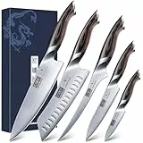 HOSHANHO Messerset 5 Teilig, Japanischer Rostfreier Stahl mit Hohem Kohlenstoff Küchenmessersets, Professionelles Set Ultrascharfer Kochmesser mit Ergonomischem Pakkaholzgriff