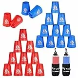 yeesport 24 Stück Sport-Stapelbecher, Sport gkeits-Trainingsspiel für Herausforderungswettkämpfe, Stapelbecher aus Kunststoff, klassisches Familienspiel für Kinder und Erwachsene, Blau+Rot