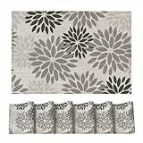 Artoid Mode Blumen Grau Dahlien Herbst PVC Platzsets 6er Set, 30x45cm Tischsets Schmutzabweisend Hitzebeständig Platzdeckchen Küche Deko