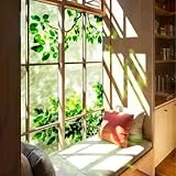 Neukids aquarell grüne Pflanze fensterbilder, Blätter Grün Fenster fensterbilder frühling Sommer, Wohnzimmer Schlafzimmer kinderzimmer fensterdeko