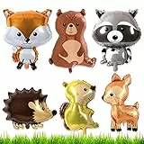 6 Stück Hirsch Waschbär Eichhörnchen Luftballon, Waldtiere Deko, Party Dekorationen für Kinder, Babyparty, Abschluss, Geschenk