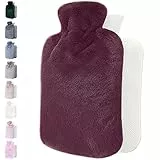Qomfor Wärmflasche mit Bezug – Weicher Premium Flauschig Bezug – 1,8l groß Wärmeflasche für Erwachsene für Kuschelige Nächte, Schmerzlinderung, Rücken, Bauch, Schulter und Nacken - Burgund