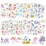 Einhorn Tattoos Mädchen Kinder Tattoo 12 Blätter Kindertattoos Hautfreundlich Regenbogen Pferde Tattoo Kinder Wasserdichte Tattoos Aufkleber Schultüte Füllung Einhorn Geschenke für Mädchen