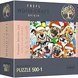 Trefl - Holzpuzzle: Weihnachtshunde - 500+1 Teile, Wood Craft, Holzbastelei, unregelmäßige Formen, 50 Weihnachtsfiguren, modernes Premium-Puzzle, DIY, Spaß für Erwachsene, holzpuzzle Erwachsene