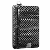 FINTIE Flache Geldbörse Kartenetui, Premium Kunstleder RFID-Blocker Slim Geldbeutel Kreditkartenetui mit ID-Fenster und Schnellzugriff-Fach für Herren Damen, Welligkeit Schwarz