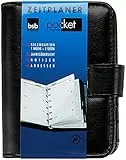 BSB Terminplaner Organizer Wochenplaner Terminkalender, 2026, ca. A7, 1 Woche = 2 Seiten, Softfolie, schwarz, Ringbuch mit 6-Fach Lochung, nachfüllbar, Modell Pocket, 02-0253