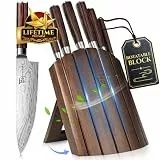 SYOKAMI Messerset 7-teiliges Küchenmesser-Set im japanischen Stil mit faltbarem magnetischem Akazienholzblock, scharfer Karbonstahl für die Küche mit rutschfestem ergonomischem Griff