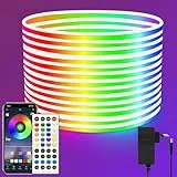 Segrass LED Strip 10m, Mit Fernbedienung, APP Steuerung, IP65 Wasserdichte Flexible RGB LED Streifen, 24V Neon LED Band, Anwendbar Auf Schlafzimmer, Raum Und Außendekoration