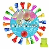 Wasserbomben Wasserballons Selbstschließend 108Stück,60 Sekunden Schnellfüller und Verschließen,Naturlatex Water Balloon mit Wasserhahn Anschluss,Bunt Wasserbombem für Kinder Garten Poolparty (108)