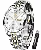 OLEVS Herrenuhren Weiß Gold Silber Business-Kleid Luxus-Armbanduhr Luminous Leicht zu lesen wasserdichte Edelstahluhr für Männer