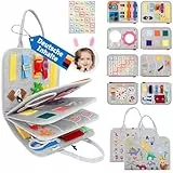 JHkim Montessori Busy Board Deutsch, Kinder Spielzeug ab 1 2 3 4 Jahre, Activity Board Busy Book, Geschenke für Junge Mädchen, Kinder Sensorik Lernspielzeug, Motorikbrett für Reise Auto Flugzeug, Grau
