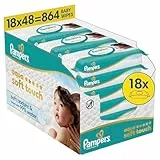 Pampers Aqua Soft Touch Baby-Feuchttücher, 18 Packungen mit 48 Feuchttüchern = 864 Baby-Feuchttücher, weiche Textur & Lotion mit 99% Wasser
