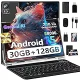 SUAAT Tablet 10.1 Zoll Android 15 【Gemini AI】【30 GB RAM + 128 GB ROM+2TB】 Widevine L1, Octa Core, 8000 mAh, Bluetooth 5.0, GPS,GMS,Tablets mit Maus, Tastatur und Schutzhülle-Schwarz
