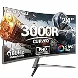 Great voell Gaming Monitor Curved 24 Zoll - 180Hz, Full HD 1920×1080 Pc Monitor, 3000R Curved Bildschirm, 4000:1 Kontrast, VESA 75x75 mm, HDMI/DP - Schwarz