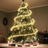 Mudder 15 m lange Weihnachtsbaumlichter mit Metalldrahtring, 300 LED-Lichterkette, 8 Beleuchtungsmodi, batteriebetrieben, für Innen- und Außenbereich, Weihnachtsbaum-Party-Dekoration (keine Batterien