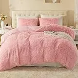 EMME Plüsch Bettwäsche Set 135x200cm Biber Flauschige Bettdecke Set für Bett Shaggy und Plüsch weiche Bettwäsche Bettbezüge und 1 Kissenbezug 80x80cm, Rosa
