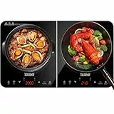 YASHE Induktionskochfeld - Doppel-Induktionskochfeld,10 Watt Leistung und 10 Temperaturstufen, 3500 Watt Induktionsherd 2 Platten, 4 Stunden Timer, Kindersicherung, Glasplatte, leicht zu reinigen