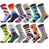 WeciBor Bunt Lustige Herren Socken, 12 Paar Mehrfarbig Geometrisch, Größe 43-46