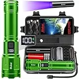 Blukar LED Taschenlampe, Extrem Hell Zoombare Taktische Taschenlampen USB C Aufladbar, IP67 Wasserdichte Handlampe mit 4 Lichtmodi & 3 Farbtemperaturen, für Camping, Wandern, Notfäll, Smaragdgrün
