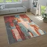 Paco Home Teppich Wohnzimmer Schlafzimmer Kurzflor Modern Vintage Muster Abstrakt Farbverlauf, Grösse:120x160 cm, Farbe:Bunt 4