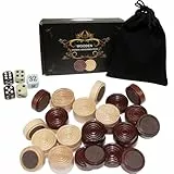 30Stück 25mm Holzscheiben mit Filzfüßen - Spielsteine für Backgammon, Dame, Tic-Tac-Toe & Mühle - inkl. 5 Würfel - Hochwertiges Brettspielzubehör aus Holz