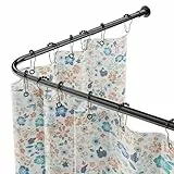 WELDUN L-Form Duschvorhangstange, verstellbar 68-96 cm × 68-96 cm, Edelstahl Eck-Duschstange, wasserdicht und rostfrei, 90-Grad-Gardinenstange, inklusive 12 Ringen,Schrauben Set, Schwarz