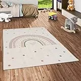 Happy Kids Kinderteppich Rainbow Creme - Weich, Strapazierfähig & Schadstoffgeprüft - Hoch-Tief-Struktur, 100% Polypropylen, Pflegeleicht, rutschfest - Perfekt für Kinderzimmer