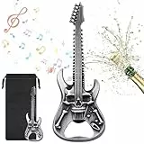 Totenkopf Gitarren Flaschenöffner, Personalisierter Bieröffner mit Musik Design, Geburtstagsgeschenk für Männer, für Bier und andere Getränke, robustes Metall, für Gitarristen und Party Gäste, Silber