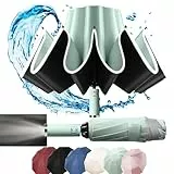 MZSX Regenschirm, LED-Licht, Taschenschirm, winddicht und sturmfest, Umgekehrtes Faltdesign, Klein Kompakt, Reflektoren Am Rand, für Herren und Damen