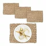 Relaxdays Tischset, 4er Set, geflochtenes Design, Wasserhyazinthe, Platzset, HxBxT: 1,5 x 42 x 30 cm, eckig, Deko, Natur