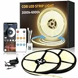Yeewhale COB LED Strip 3000K Warmweiß，App Steuerung mit Fernbedienung 30M Dimmable 24 V Flexible COB led streifen Set Bright Under-Unit Light for Home Party DIY Decoration(2 Rollen von 50ft)